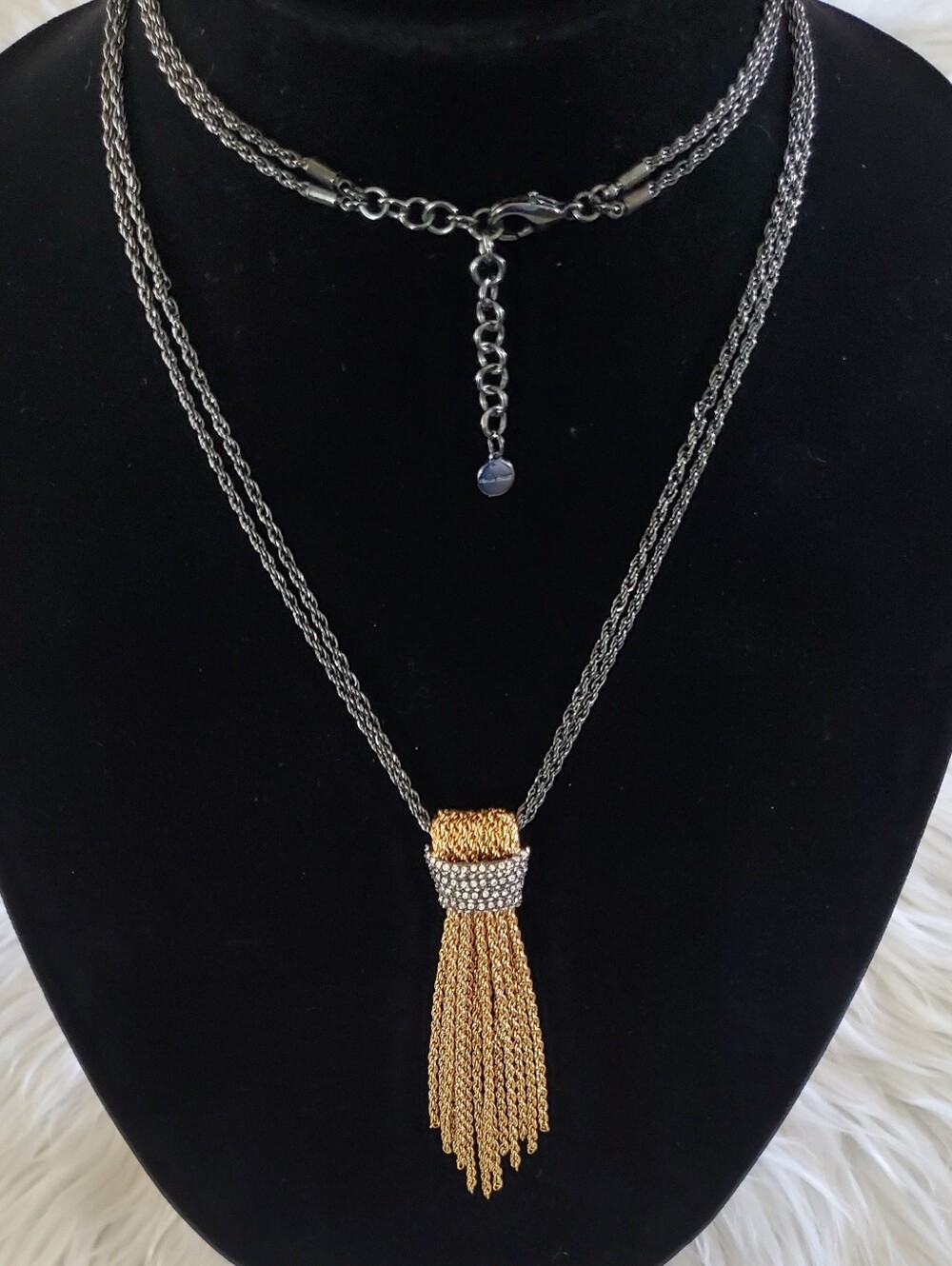 Stella & Dot Windsor Pave Tassel Necklace Gunmetal Gold Long Statement